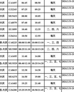 ​大庆航班时刻表（大庆航班时刻表2023最新）