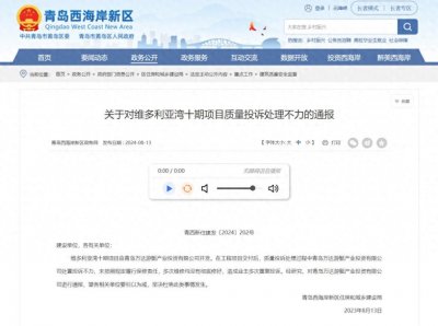 维多利亚湾十期质量投诉处理不力,青岛万达游艇产业投资有限公司被通报